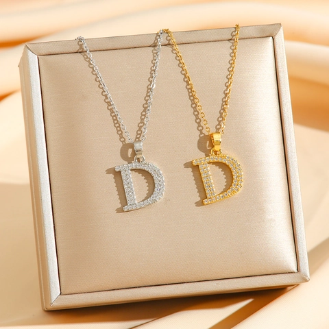 Halskette Mit Buchstaben D Anhänger Titanstahl Zirkonia Minimalistische Elegante Schlüsselbeinkette Für Damen
