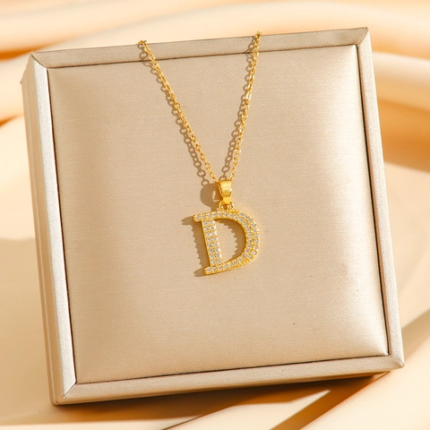 Halskette Mit Buchstaben D Anhänger Titanstahl Zirkonia Minimalistische Elegante Schlüsselbeinkette Für Damen