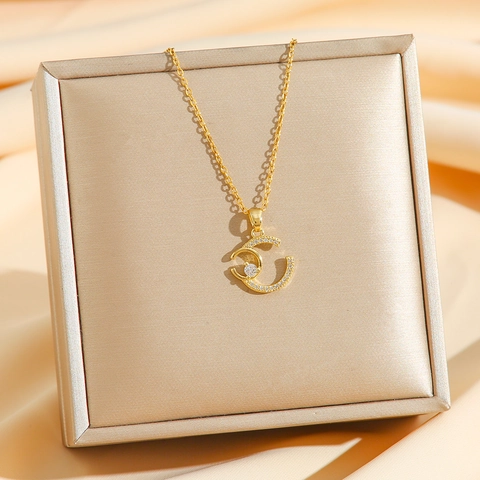 Collier Pendentif Lettre C En Acier Inoxydable Avec Zircon Élégant Bijoux De Mode Chaîne De Clavicule Pour Femmes