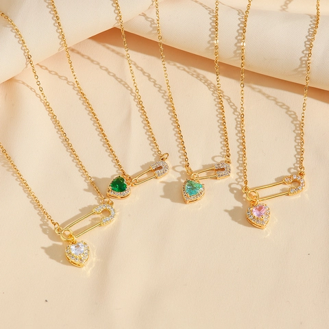 Herz Anhänger Halskette Titanstahl Chic Sicherheitsnadel Design Mit Zirkon Für Frauen Minimalistischer Schmuck