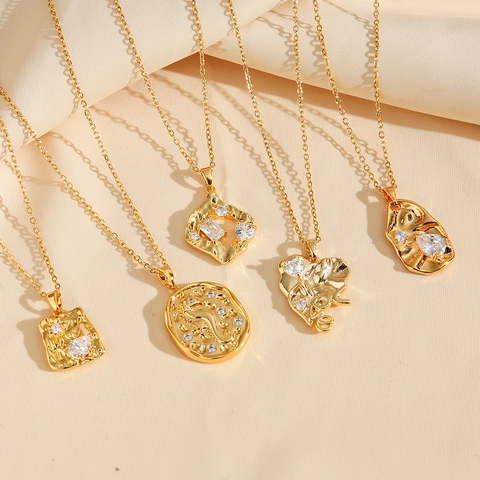 Collana Con Ciondolo Acciaio Al Titanio Placcato Oro Texture Lava Irregolare Strass Incastonato Geometrico Cuore Per Donna