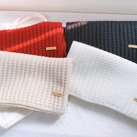 Solid Color Knit Scarf Thickened Warm Winter Long Acrylic Muffler With Handmade Leather Label For Women And Men