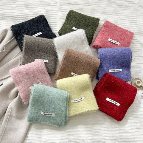 Winter Scarf Women Wool Knit Solid Color Warm Neck Warmer Soft Mohair Like Korean Style Fashion Accessories Elegant