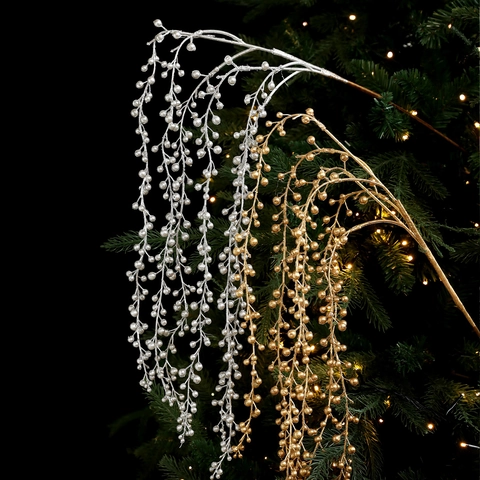 Tiges De Baies Artificielles Pour Sapin De Noël Branches Perlées Suspendues Pailletées Métalliques Décoration De Maison