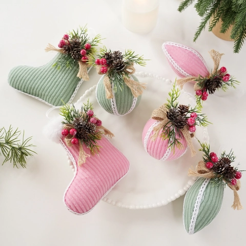 Adornos Colgantes de Navidad de Pana Con Piña Natural Bayas Borde de Encaje Para Fiesta Vacaciones Hogar Árbol Decoración