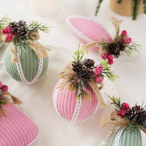 Adornos Colgantes de Navidad de Pana Con Piña Natural Bayas Borde de Encaje Para Fiesta Vacaciones Hogar Árbol Decoración