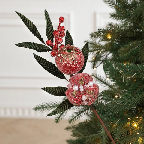 Ramo di Melograno Artificiale Con Glitter Bacche Rosse Decorazione Natalizia Gambo di Frutta in Schiuma per Casa Festa Fiori