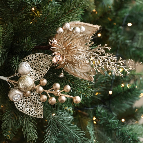 Plettri di Foglie di Natale Artificiali Oro Champagne Con Bacche Glitterate per Ghirlanda Dell'albero di Natale Decorazione Festiva