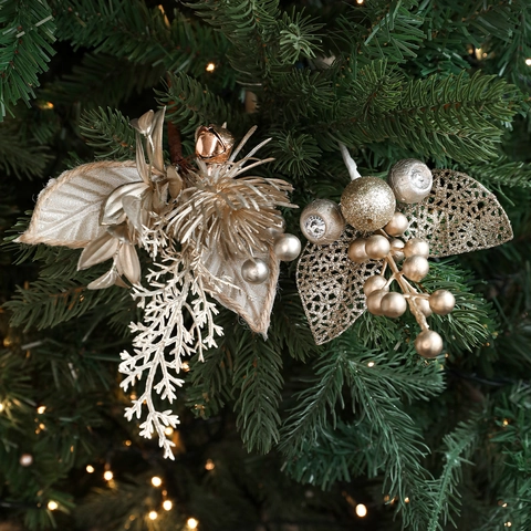 Plettri di Foglie di Natale Artificiali Oro Champagne Con Bacche Glitterate per Ghirlanda Dell'albero di Natale Decorazione Festiva