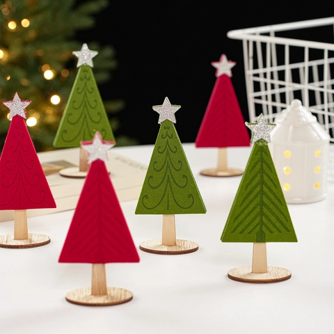 Christmas Tree Desktop Ornaments Felt Wood Mini Tabletop Decor Holiday Party Home Office Nordic Style Star Topper Red Green