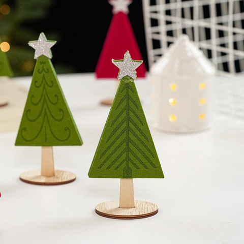 Christmas Tree Desktop Ornaments Felt Wood Mini Tabletop Decor Holiday Party Home Office Nordic Style Star Topper Red Green