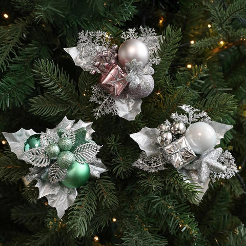 Weihnachts Glitzer Blumenstecker Mit Mini Geschenkbox Beerenkugel Blätter Ornamente Für Weihnachtsbaum Dekoration Haus Party Blumenarrangement