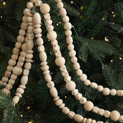 Natural Wood Bead Garland Christmas Tree Decor Multiple Shapes Wooden Beads With Jute Tassels Farmhouse Boho Hanging