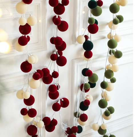 Ghirlanda Di Palle Di Natale Ornamenti In Velluto Floccato Per Camino Parete Elegante Decorazione Natalizia Rossa Verde Bianca