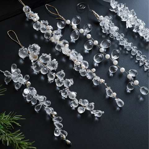 Transparente Acryl Kristall Eiszapfen Künstliche Perlen Weihnachtsbaum Anhänger Dekoration Für Feiertag Party Haus Hochzeit Deko