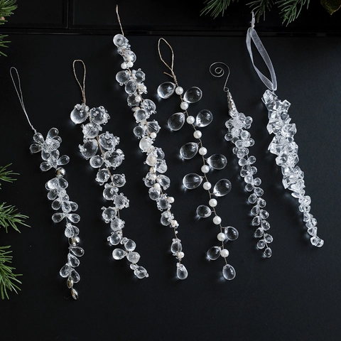 Transparente Acryl Kristall Eiszapfen Künstliche Perlen Weihnachtsbaum Anhänger Dekoration Für Feiertag Party Haus Hochzeit Deko