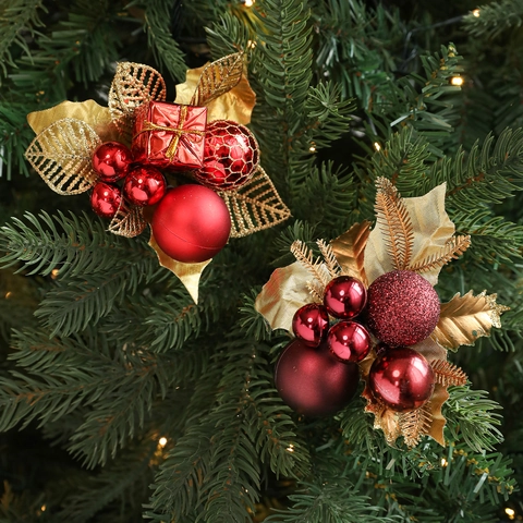 Christmas Decoration Picks Artificial Pine Cones Glitter Golden Leaves Red Gift Box Balls For Tree Wreath DIY Festive Ornaments