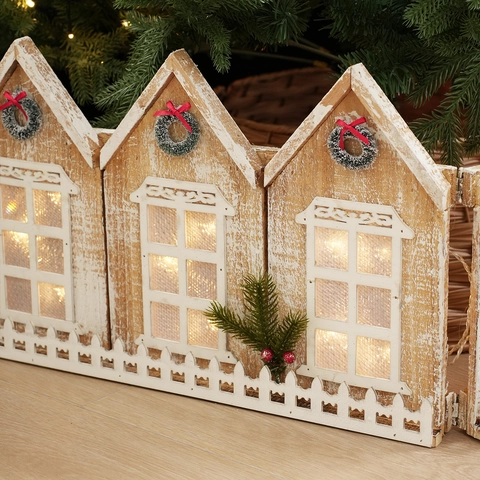 Christmas Tree Wooden Fence House Shaped LED Luminous Rustic Shabby Chic Base Decoration Festive Ornament