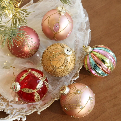 Christmas Ball Ornaments Glass Glitter Hand Painted Hanging Baubles For Holiday Tree Decoration Party Home Decor