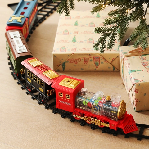 Tren De Navidad Eléctrico Juguete Carril Plástico Estilo Retro Con Luces Y Sonidos Decoración Debajo Del Árbol Regalos