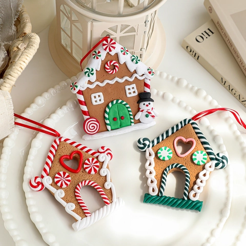 Christmas Gingerbread House Hanging Ornaments Polymer Clay Candy Cane Snowman Heart Vintage Xmas Tree Decor Holiday Gift