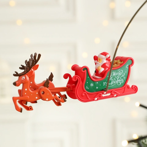 Weihnachtsbaumspitze Rotierender Weihnachtsmann Rentierschlitten Leuchtender Stern Elektrisch Dekorativ USB Kunststoff