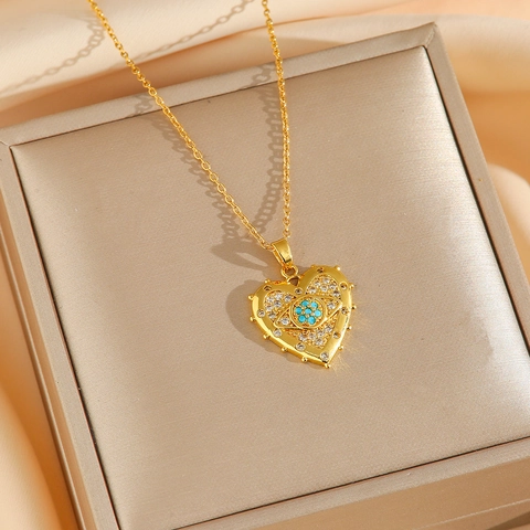 Hart Boze Oog Sieradenset Titanium Stalen Ketting En Oorbellen Met Strass Inleg Mode Accessoire Voor Dames