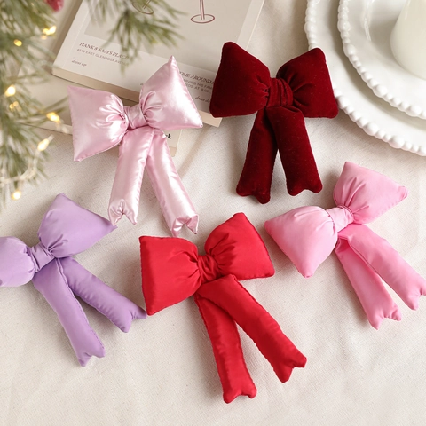 Christmas Tree Topper 3D Filled Fabric Bow Hanging Ornaments Holiday Home Scene Decor Velvet Satin Bows Party Ornaments