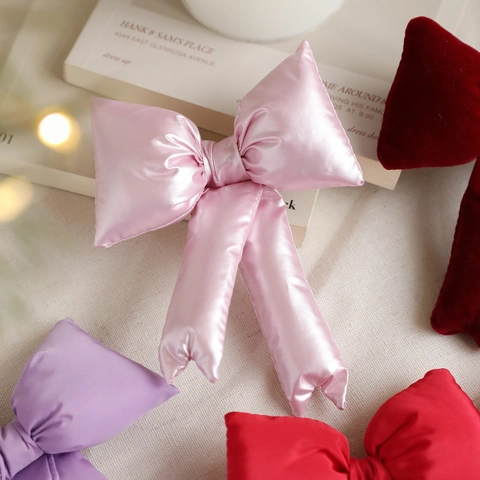 Christmas Tree Topper 3D Filled Fabric Bow Hanging Ornaments Holiday Home Scene Decor Velvet Satin Bows Party Ornaments
