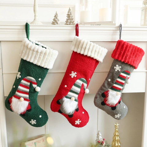 Weihnachtsstrumpf Plüsch Geschenktüte Gnom Gonk Schneeflocke Stickerei Weicher Stoff Strick Hängende Dekoration Feiertag