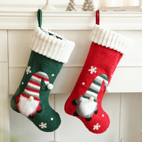 Weihnachtsstrumpf Plüsch Geschenktüte Gnom Gonk Schneeflocke Stickerei Weicher Stoff Strick Hängende Dekoration Feiertag