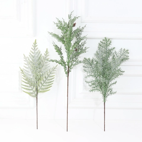 Artificial Christmas Pine Branches With Snow Red Berries Pinecones Flocking PE Pine Needle Stems For Holiday Home Decor