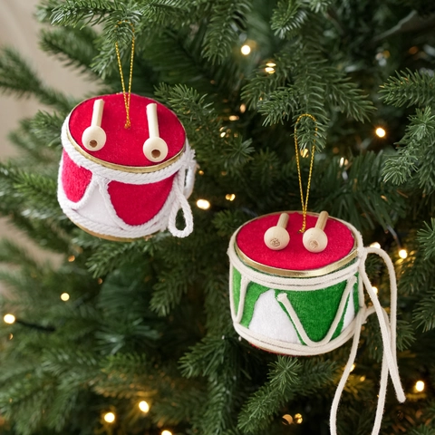 Christmas Mini Drum Hanging Ornaments Flocking Cloth Foam Festive Tree Decorations Home Party Window Decor Wood Sticks