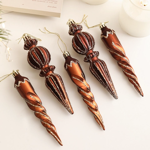 Glitter Christmas Tree Hanging Ornaments Nordic Brown Plastic Icicle Finial Pendants Holiday Party Home Decoration