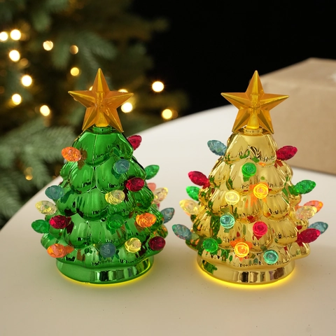 LED Leuchtender Weihnachtsbaum Desktop Ornament Mini Metallic Nachtlicht Mit Sternenkrone Für Weihnachtsfeier Tischdeko