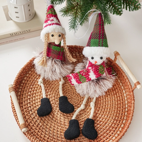 Ornamenti Appesi Natale Peluche Maglia Pelliccia Sintetica Gnomo Babbo Natale Pupazzo Di Neve Bambola Decorazione Albero