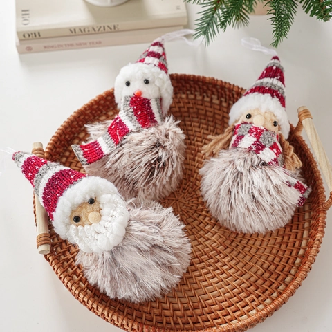 Ornamenti Appesi Natale Peluche Maglia Pelliccia Sintetica Gnomo Babbo Natale Pupazzo Di Neve Bambola Decorazione Albero