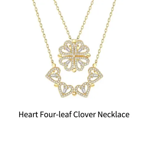 Collar De Trébol De Cuatro Hojas Transformable Acero De Titanio Lleno Rhinestone Corazón Joyería Magnética Para Mujeres Regalo Elegante