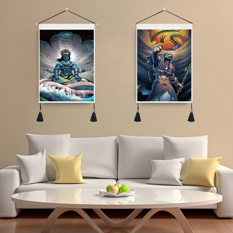 Arazzo Da Parete Mitologia Indiana Mandala Rotolo Sospeso In Con Palo In Legno E Nappe Per Decorazione Casa