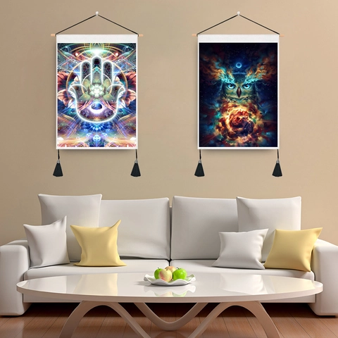Böhmische Wandteppich Wandbild Polyester Baumwolle Mit Holzstab Quasten Mandala Eule Galaxie Ethnische Kunst Dekor