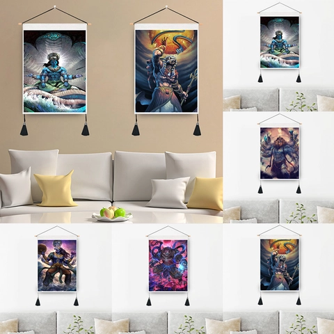 Arazzo Da Parete Mitologia Indiana Mandala Rotolo Sospeso In Con Palo In Legno E Nappe Per Decorazione Casa