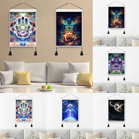 Böhmische Wandteppich Wandbild Polyester Baumwolle Mit Holzstab Quasten Mandala Eule Galaxie Ethnische Kunst Dekor