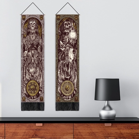 Gothic Tarot Wall Tapestry Four Horsemen Of Apocalypse Skeleton Knight Scroll Poster With Tassel Polyester Cotton Hanging Painting
