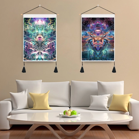 Psychedelischer Spiritueller Kunst Wandteppich Mit Holzstange Und Quasten Mandala Meditation Ästhetische Dekoration
