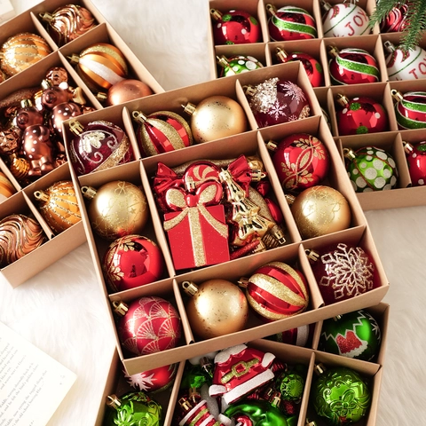 Bolas De Navidad Plástico Irrompibles Surtido Con Caja Para Decoraciones Árbol Fiesta Vacaciones Hogar Adornos