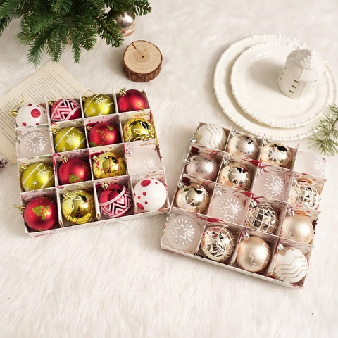 Palle di Natale Set di Decorazioni Appese in Plastica per Feste Natalizie Dipinte Festive Rosso Oro Bianco Motivi Renna Fiocco di Neve Design