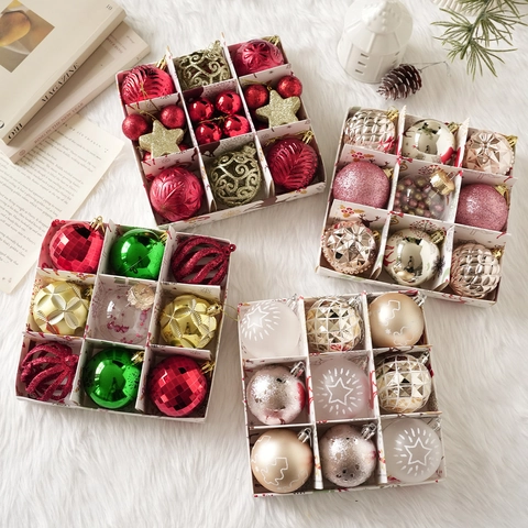 Set de Bolas de Navidad Irrompibles Caja Decoraciones Colgantes para Árbol Patrón de Copo de Nieve Estrella Decoración Festiva