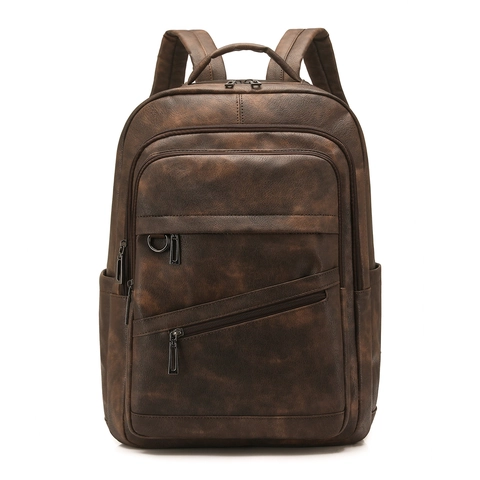 Sac à Dos en Cuir PU Minimaliste Urbain Grande Capacité pour Femmes Hommes Sacoche Ordinateur Vintage Multi Poches Sac de Voyage École
