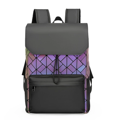 Zaino Geometrico Patchwork Triangoli Grande Capacità Pelle PU Opaca Laser Riflettente Borsa Laptop Viaggio Streetwear