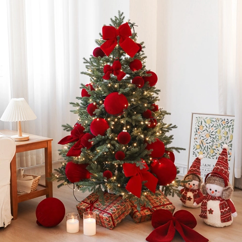 Palle Di Natale In Velluto Rosso Ornamenti Appesi In Tessuto Floccato Per Albero Di Natale Decorazione Elegante Per Feste